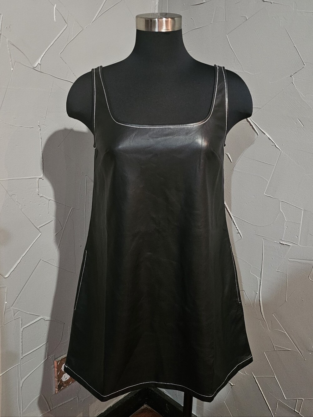 ASOS Black Faux Leather Square-Neck A-Line Tunic - Small